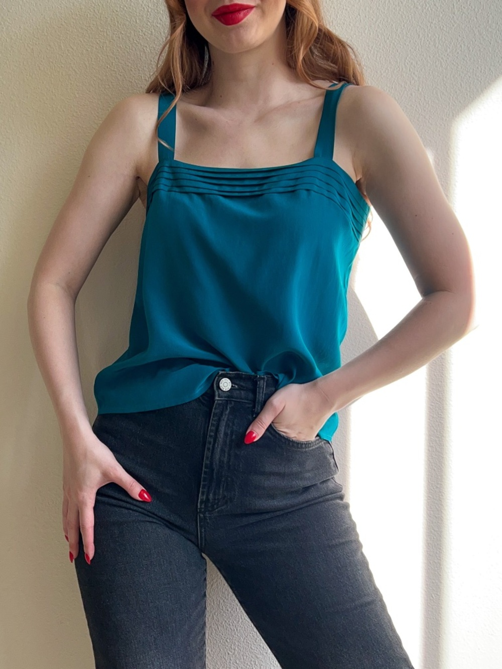Vintage 1980s Nordstrom Teal Silk Cami (M)